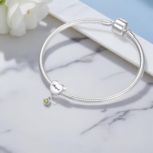 Birth Flower Heart Charm 12 Birthstone Bead for European Bracelet Necklace - style: August