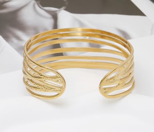 Multi-Layer Cuff Bracelet for Women Cross Wire Bracelets Open Wide Cuff Gold Bangle Bracelet - color: Gold 2