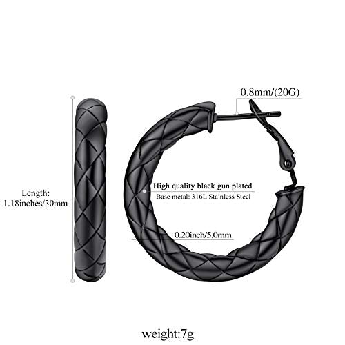FindChic Chunky Hoop Earrings for Women, Silver/Black/14K Gold Plated Crossover Patterned Hollow Tube Rounded Loop Earrings, 30mm/40mm/60mm/80mm Hoops with Custom Name Options and Gift Box - color: a.Black, size: 30MM