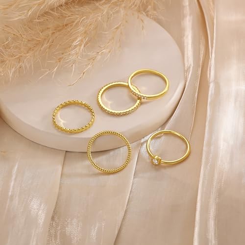 Stackable Gold Rings for Women Non Tarnish, Trendy Thin 14k Gold Plated Stacking Rings Set for Women Dainty Small Cubic Zirconia Thumb Engagement Rings Bands for Women Size 5 6 7 8 9 10