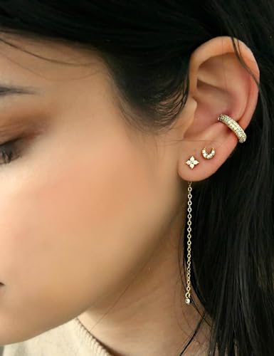 Ear Cuffs for Women - CZ Paved Hoop Conch Cuff Earrings for Men - Sparkle Rhinestones Clip On Wrap Earrings Non Pierced - color: Rosegold-colorful stones