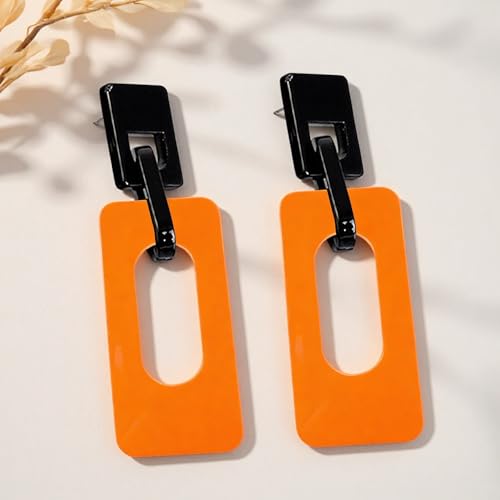 Boho Lightweight Retro Simple Acrylic Splicing Rectangle Earrings for Women Creative Exaggerated Statement Dangle Drop Earrings Jewelry - color: Black Orange