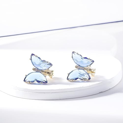 YOQUCOL Butterfly Shape Crystal Clip On Earrings Non Pierced Golden Stud for Women - color: Blue