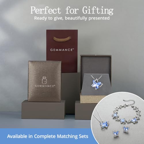 Butterfly Necklace, Birthstone Crystal, for Women, Silver Tone Pendant Jewelry, Anniversary Birthday Gift for Her, Wife & Mom, 18"+2" - color: 03-March & December Birthstone - Light Sapphire Blue Crystal