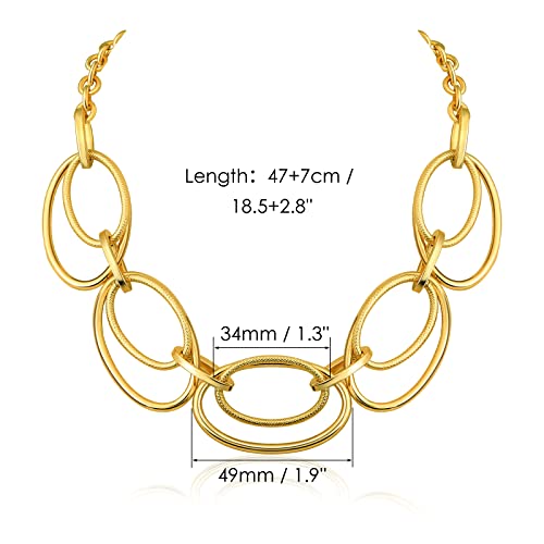 Gold Chunky Necklace for Women: Double Oval Link Statement Choker Necklace | 14k Gold Plated Loop Chain Trendy Fashion Jewelry for Daily Holiday Party - color: Gold