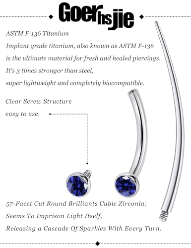 F136 Titanium 16g 6/8/10mm Eyebrow/Rook/Snug/Vertical-Labret/VCH/Snake-Eyes/Anti-Tragus/Christina/Daith/Belly-Button/Bridge/Hood/Surface Curved Barbell Piercing Jewelry for Women Men - color: Blue, size: 10 mm (3/8 in)