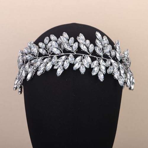 Missgrace Women Silver Green Black Red Blue Handmade Full Crystal Rhinestone Large Headband Hair Vine Shinny Headpiece Bridal Wedding Hair Accessories for Women (Mint blue) - color: Mint blue