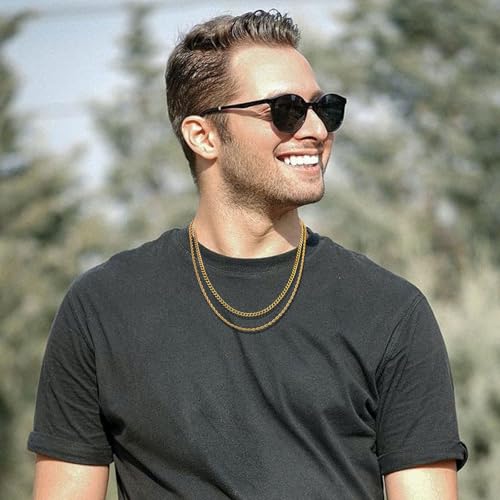 Layered Stainless Steel Chain Necklaces for Men Boys, 2Pcs Cuban Link/Rope/Herringbone Chains Jewelry Gifts, 16 "/18 ", 18 "/20 ", 20 "/22 ", 22 "/24 " - color: Gold, size: 20IN/22IN, style: Cuban/Rope Chain Set