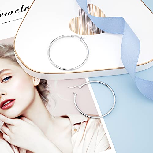 JIAYIQI Sterling Silver Hoop Earrings 18K White Gold Plated Silver Circle Endless Earrings Hoops Jewelry Lightweight Hoop Earring for Women Diameter 10,14,16,18,20,25,30,35,40,50,60mm - style: Silver-40mm