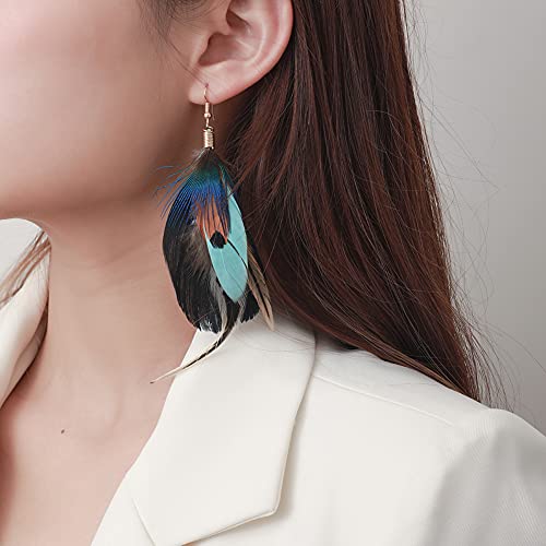 Bohemian Long Feather Earrings for Women Handmade Natural Dangle Tassel Jewelry - color: Style I