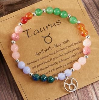 XAM 12 Zodiac Stone Beaded Bracelet - Natural Gemstone & Stainless Steel Charm Constellation Jewelry - color: G