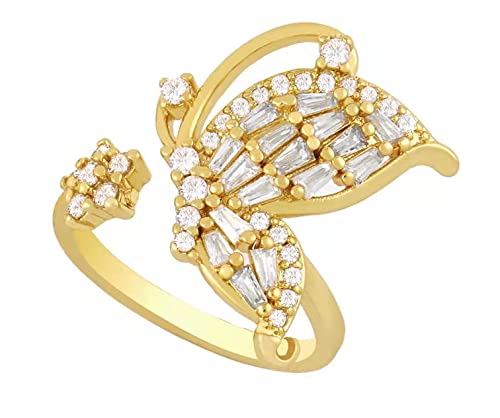 Gold-Plated Butterfly Rings - Vintage Snake Statement Rings with Cubic Zirconia for Women Adjustable Open Rings - style: Butterfly Cubic Zirconia