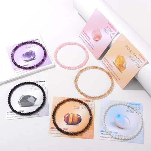Crystal Beaded Bracelets for Women 4mm Clear Quartz Bead Handmade Gemstone Stretch Elastic Bracelet Natural Stone Crystal Healing Reiki Spiritual Jewelry Gifts - color: Moonstone, size: 4mm