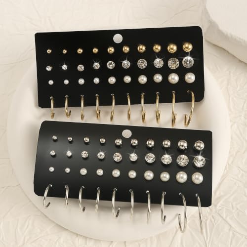 46Pcs Gold Jewelry Set for Women with 5 Necklace, 12 Bracelet, 5 Hoop Earrings, 15 Stud Earrings and 9 Rings Jewelry Set For Gifts for Women. - style: Silver Jewelry