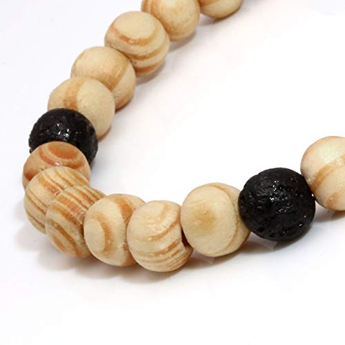 4Pcs Lava Rock Stone Beads Essential Oil Diffuser Bracelet for Men Women Wood Beads Bracelet