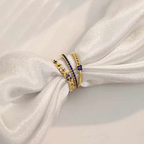 Dainty Stackable Rings for Women Sapphire Eternity Ring Set 18K Gold Plated Stacking Rings Non Tarnish Gifts for Women Size 5