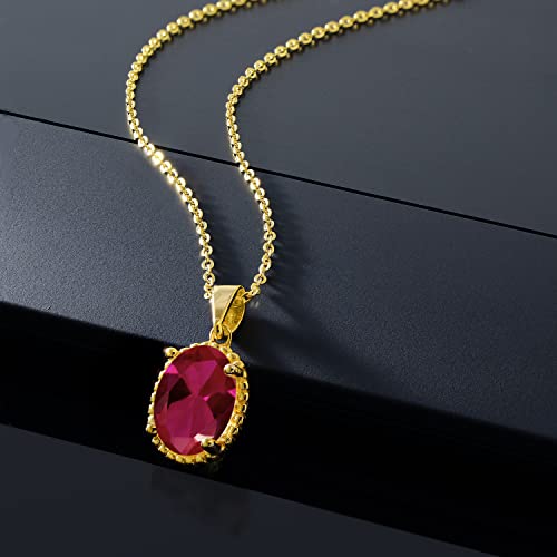 Gem Stone King 11X9MM Oval Gemstone Birthstone Pendant Necklace | 925 Sterling Silver | Solitaire Necklace For Women | With 18 Inch Chain | Fine Jewelry Gifts for Mom Women Wife Her - color: Created Ruby-July