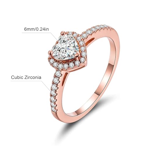 MDFUN Luxurious 18k Gold Plated Cubic Zirconia Wedding Engagement Rings Eternity Bridal Band Halo Rings - color: A-rose gold plated