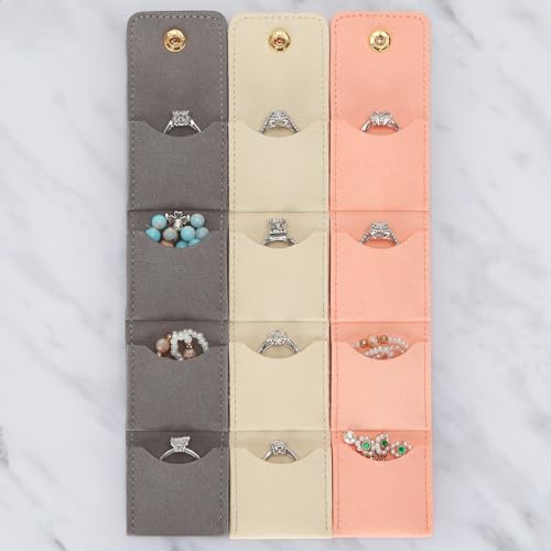 KUKUVR Mini Travel Jewelry Organizer Bag (Grey) | Foldable 4 Compartment, Gym Jewelry Holder Case, Ring Earring Necklace Storage Roll Pouch, Gift for Women - color: Grey