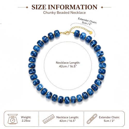 Chunky Colorful Beaded Necklace for Women Boho Summer Statement Resin Choker Necklaces Beach Jewelry Accessories - color: Navy Blue