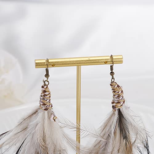 Bohemian Pheasant Peacock Long Feathers Statement Earrings Handmade Natural Lightweight Feather Dangle Earrings for Women (ea000071) - color: Ribbon-like
