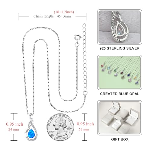 STARCHENIE Infinity Teardrop Necklace for Women 925 Sterling Silver Pendant Birthstone Jewelry - color: Silver-Blue Opal