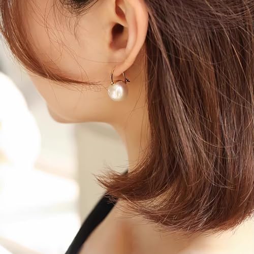 Sterling Silver Big Pearl Earrings for Women Freshwater Cultured Pearls Dangle Drop Earring Jewelry for Women Large Round White Pearl Studs Earrings - color: Style E