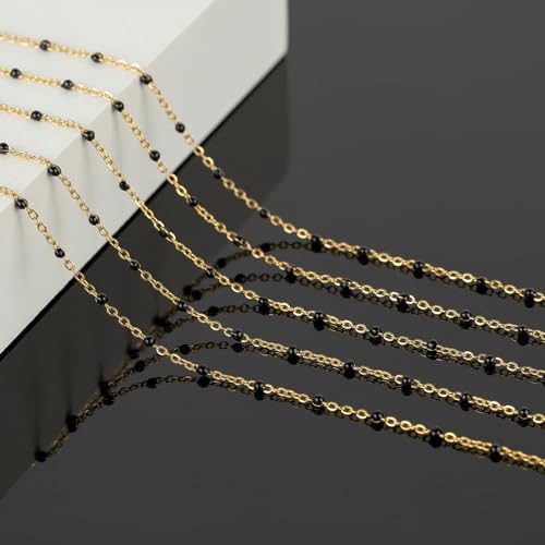 KYUNHOO 16.4 Feet Gold Plated Chain for Jewelry Making with Jewelry Clasps | Solid Stainless Steel Cable Chains for Crafts Black Enemal Beaded Jewelry Chain Roll with Lobster Clasps Jump Rings - color: Gold-Black-2mm