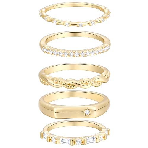 Gold Rings for Women Non Tarnish, 14k Gold Plated Dainty Stacking Cubic Zirconia Thumb Rings, Gold Knuckle Women Rings Set Jewelry Size 5-10 - color: gold-3