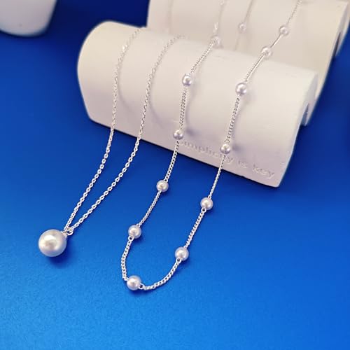 OGD Gold Pearl Necklace Set for Women 14K Plated Layered Daisy Choker Gift - color: Silver Pearl Necklace-2PCS