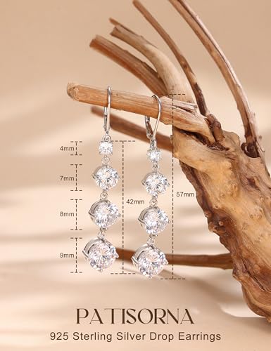 PATISORNA 925 Sterling Silver Dangle Earrings for Women Trendy Hypoallergenic White Gold Plated Leverback Drop Earrings Long Lightweight Statement Earring for Wedding Brides - color: Round