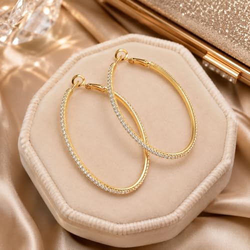 Big Chunky Gold Hoop Earrings for Women Beaded Large Statement Earrings Lightweight Fashion Jewelry Daily Wear Party Gift - color: E4:Gold 8cm