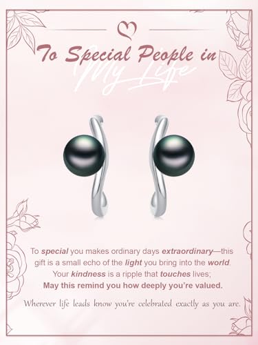 Tahitian Black Pearl Earrings Stud 925 Sterling Silver Black Pearl Earrings Birthday Jewelry Gift for Women Mom Wife Her