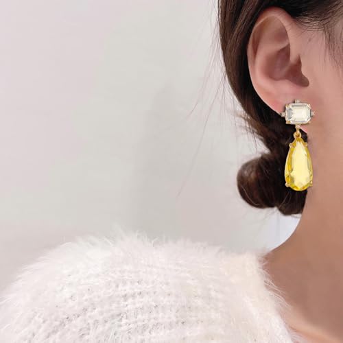 Crystal Earrings CXUEMH Teardrop Earrings for Women Blue and Green Dangle Earrings Elegant Earrings for Prom Emerald Green Earrings Formal Jewelry Crystal Drop Earrings - color: white and yellow