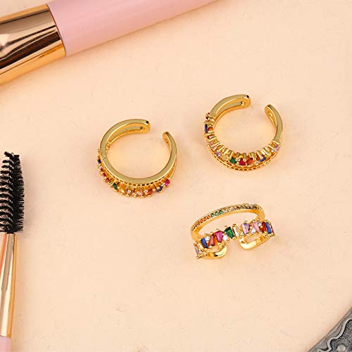 Gold-Plated Butterfly Rings - Vintage Snake Statement Rings with Cubic Zirconia for Women Adjustable Open Rings - style: Big CZ Rainbow