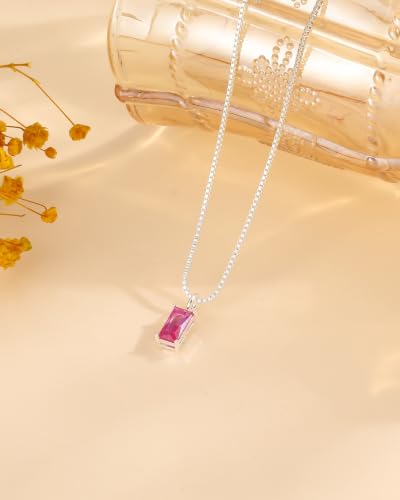 FUNEIA Diamond Necklaces for Women 14K Gold Plated Emerald Birthstone Necklace for Women Mothers Dainty Gold Necklace Blue Green Cubic Zirconia Pendant Necklace Birthday Gifts for Women Jewelry - color: 07. July(Ruby)-Silver