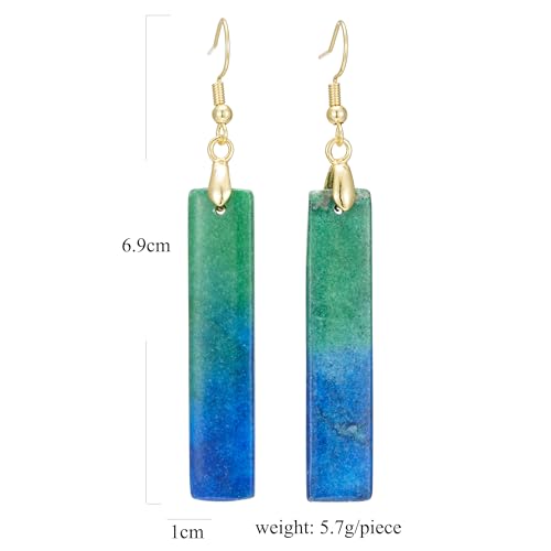 Boho Multiple Style Natural Stone Earrings for Women Unique Healing Gemstone Energy Hypoallergenic Lightweight Dangle Drop Earrings Multiple Styles Earrings Jewelry for Birthday Party Gift - style: Chrysocolla Rectangle