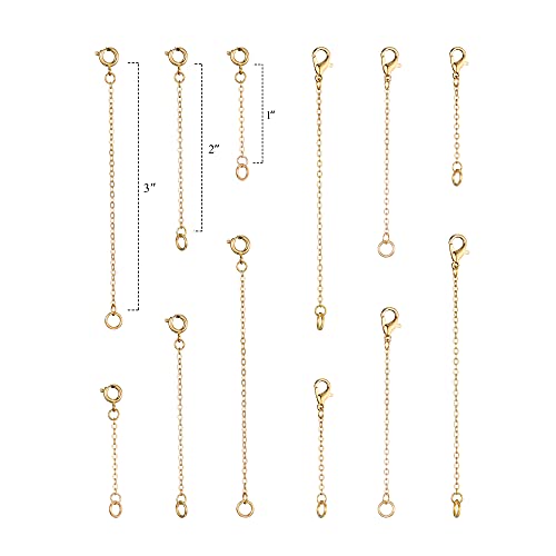 Softones 12-18Pcs Ankle Bracelets Extenders-Extension for Womens Jewelry(1 2 3 Inch),with Lobster Clasp and O-Clasp from Gold Silver Rose Gold - color: B:Gold 6-Lobster clasp 6-O-clasp