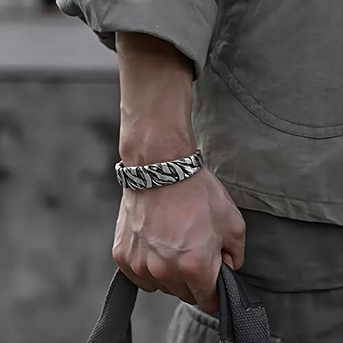Innocence S925 Silver-Plated Antique Wide Feather Cuff Bracelet For Men Women Adjustable Retro Twisted Feathers Bracelets Gift Jewelry - color: Wide Braid