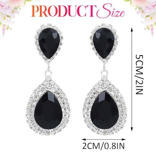Unicra Silver Rhinestone Teardrop Earrings Crystal Wedding Bridal Dangle Earrings Prom Drop Earrings for Women and Brides - color: Black