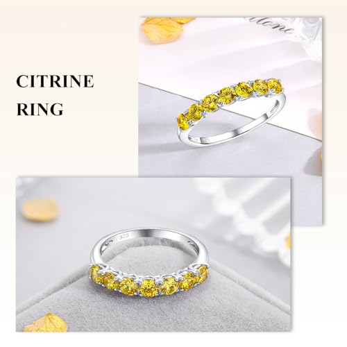Birthstone Wedding Band Eternity Rings 925 Sterling Silver Rings Stackable Anniversary Engagement Rings Cubic Zirconia Inlaid Created Garnet/Amethyst/Sapphire Ring 7 Stone Ring, Size 6 to 10 - color: Citrine