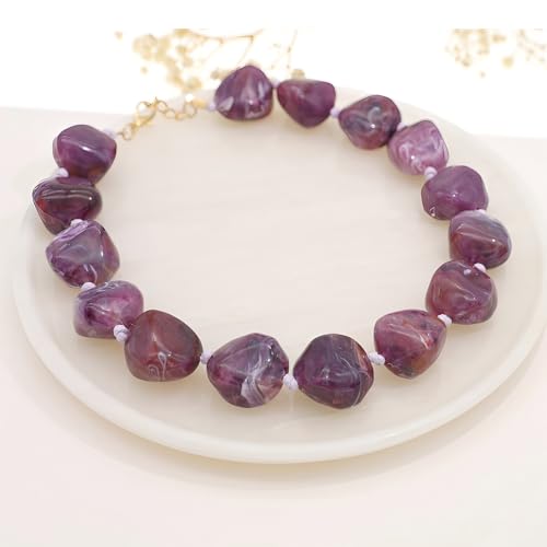 We We Chunky Colorful Beaded Necklace for Women Large Boho Statement Bead Chokers Necklaces Turquoise Blue Big Beads Jewelry Neck Summer Beach - color: big bead lavender