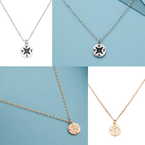Zealmer Dainty 18K Gold Plated Compass World Map Pendant Necklace Graduation Gift for Friends - color: 2pcs Worldmap Gold & Silver