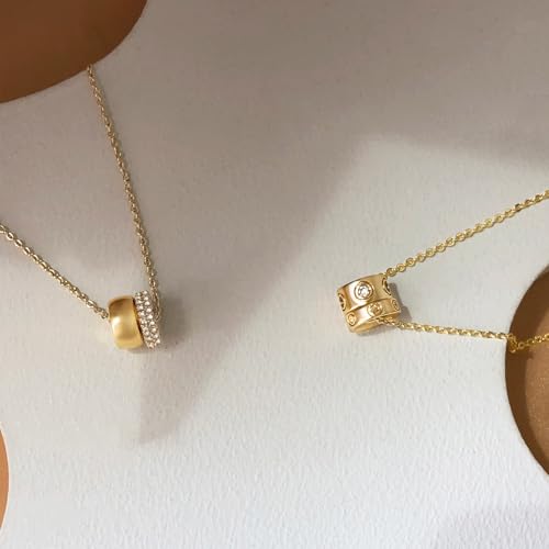 OGD Layered CZ Rondelle Pendant Necklaces for Women, 14K Gold Plated Trendy Mariner Chain Dainty Circle Rondelle Pendant Choker Necklace for Women Two-Toned Cubic Zirconia Gold Necklace - color: Two Pendant-Gold