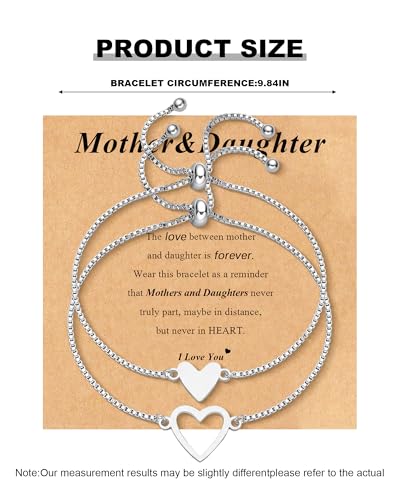 Matching Heart Bracelets for Mommy and Me Adjustable Hearts Charm Chain Bracelet Matching Mother Daughter Bracelets Set for 2 Birthday Mothers Day Gifts - color: A4:mother daughter bracelets