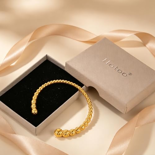 hotoo Gold Open Cuff Bangles Wide Woven Bracelets For Women Stainless Steel Stackable Jewelry For Xmas Birthday Gifts - style: Meteor Hammer