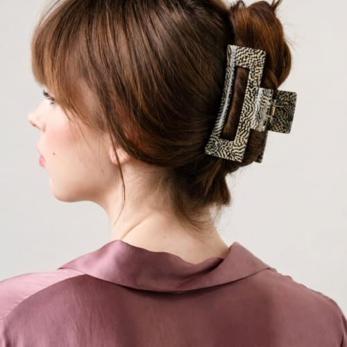 France Luxe Large Cutout Rectangle Claw Clip, For Thick Hair, Opera Silver | Made for Fuller Hair, Handmade in France, Cellulose Acetate Claw Clip, Hair Accessories Women - color: Opera Silver