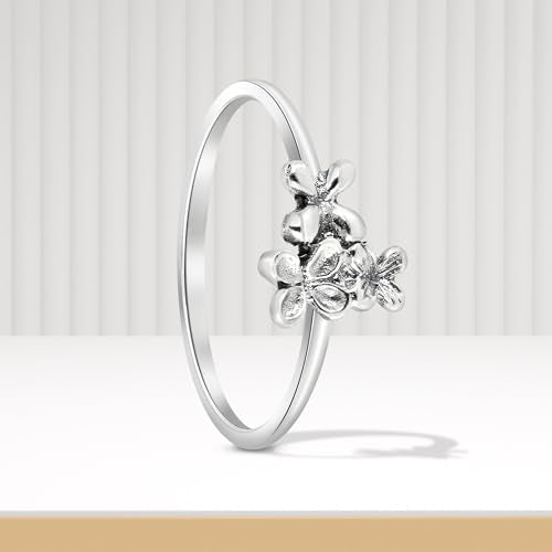 AeraVida Sterling Silver Floral Cluster Ring – Dainty Petite Flower Stacking Band for Women (.925) with Oxidized Finish – Minimalist Silver Flower Ring for Daily Wear and Layering - size: 8