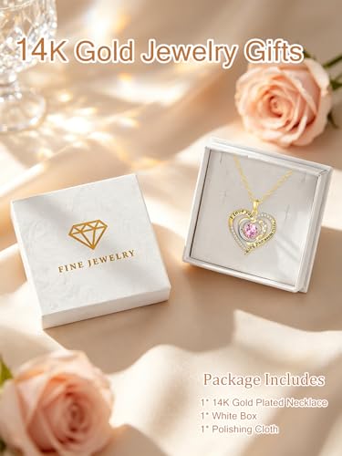 14K Gold I Love You to the Moon and Back Necklace for Women, Double Heart Birthstone Necklace, Moon Star Love Jewelry, Christmas Valentines Mothers Day Birthday Gifts for Wife Mom Girlfriend - color: 10-Oct Birthstone