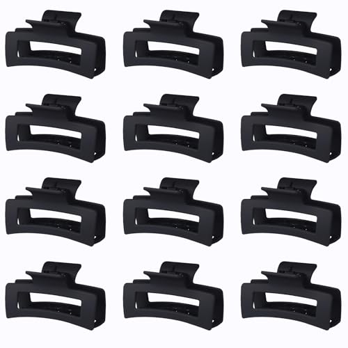 Sisiaipu 3.5 Inch Medium Hair Claw Clips 12 Pcs Square Claw for Thick and Thin Hair Rectangular Rectangle Hair Clips Jaw Clips Bulk Hair Accessories for women and Girls (Black) - color: Black
